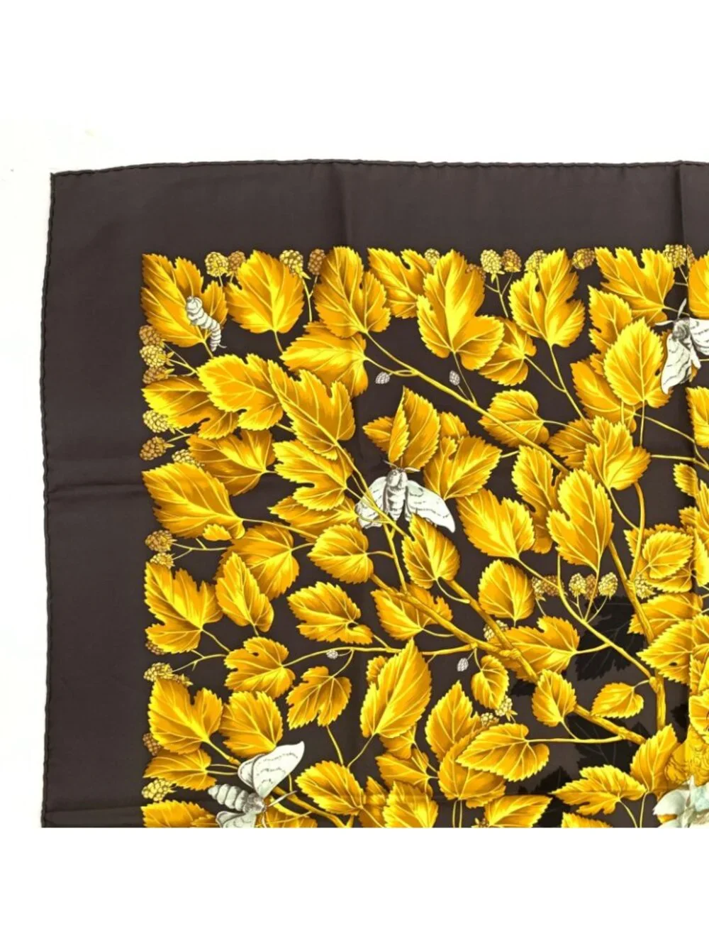 Hermes Carre 90 L'arbre de Soie Silk Mulberry and Silkworm Scarf Brown - Picture 2 of 7